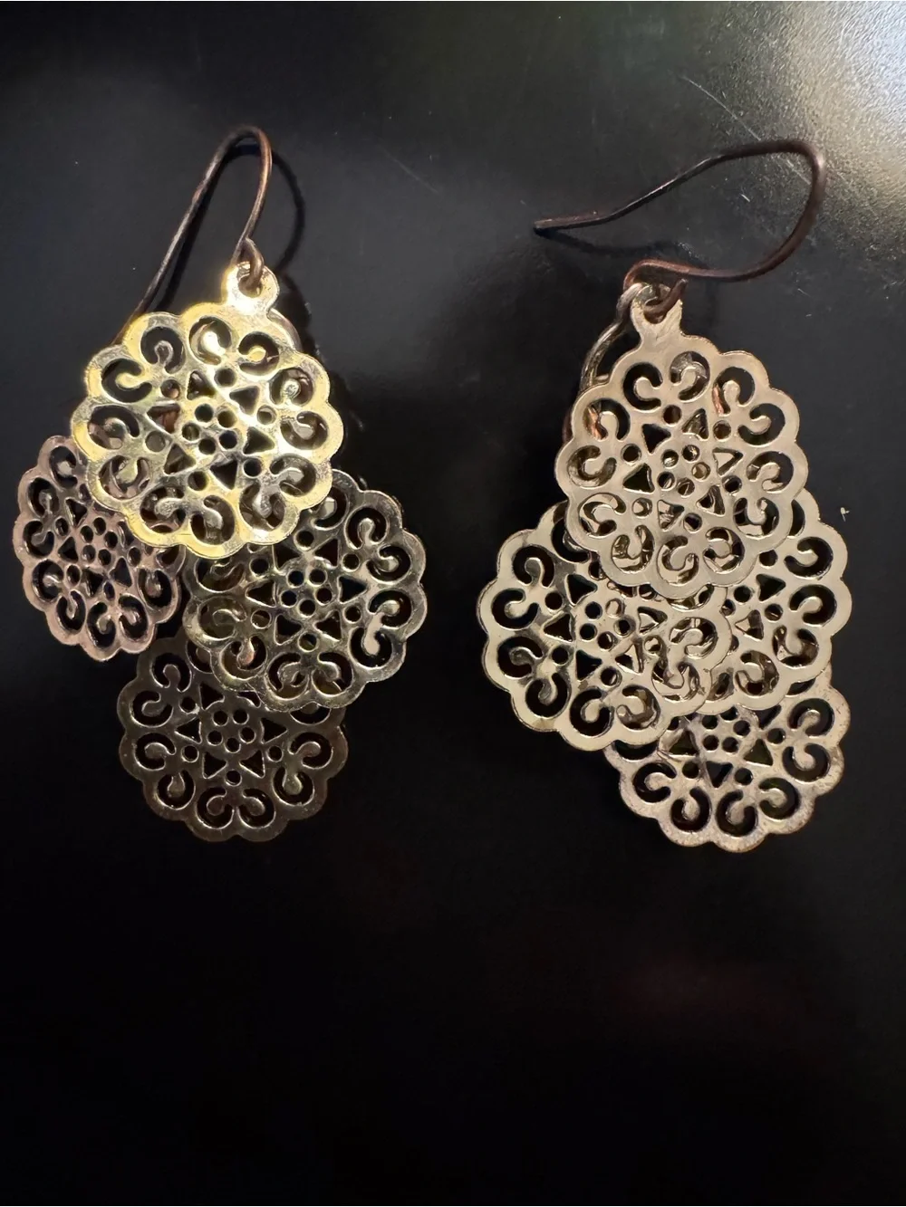 Vintage Bundle - Gold Tone Braided Rope Necklace and Filigree Drop Earrings